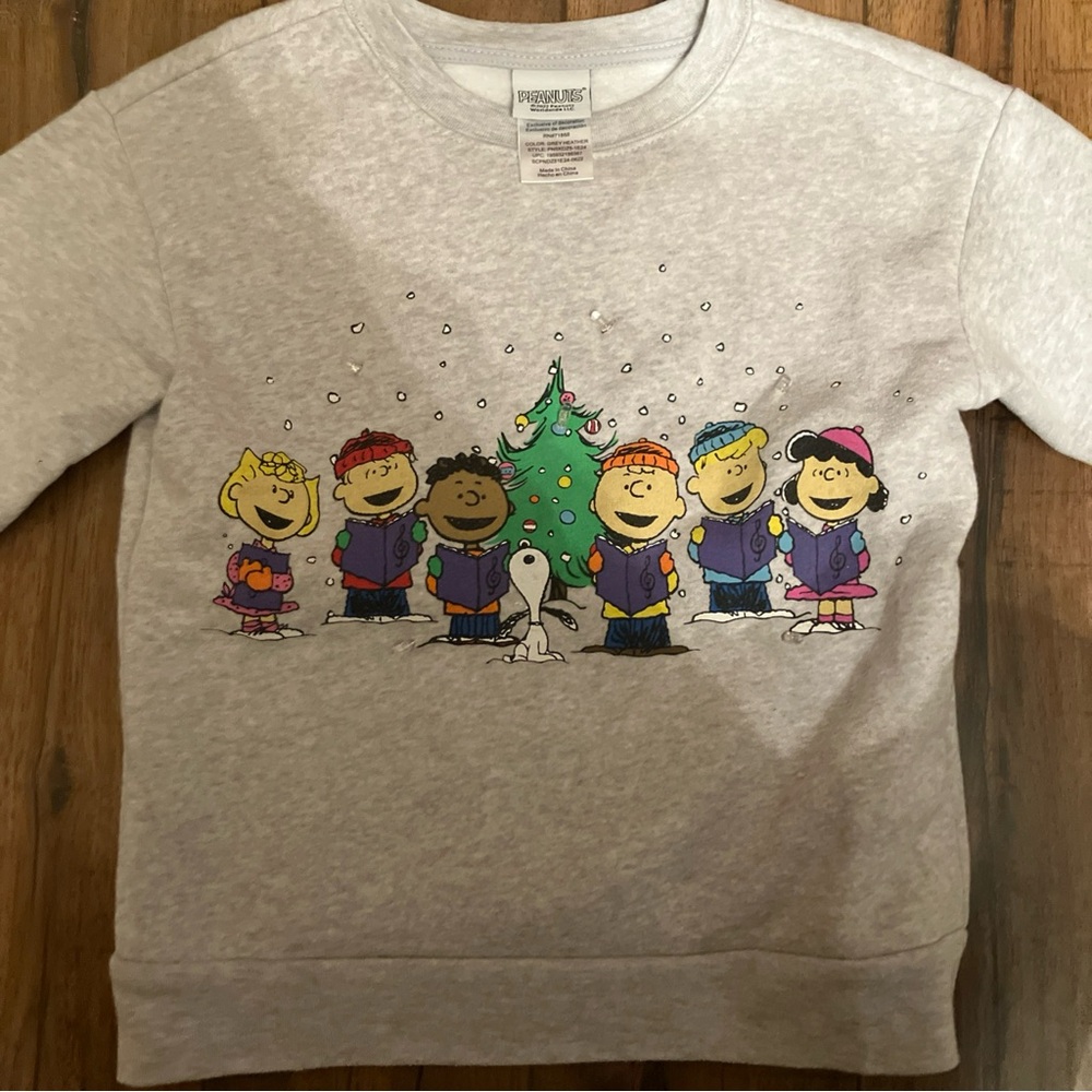 Peanuts Festive Gray Sweatshirt with Colorful Characters